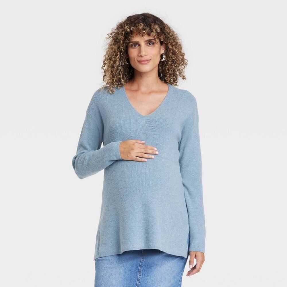 Isabel Maternity by Ingrid & Isabel Light Blue V-Neck Maternity Sweater